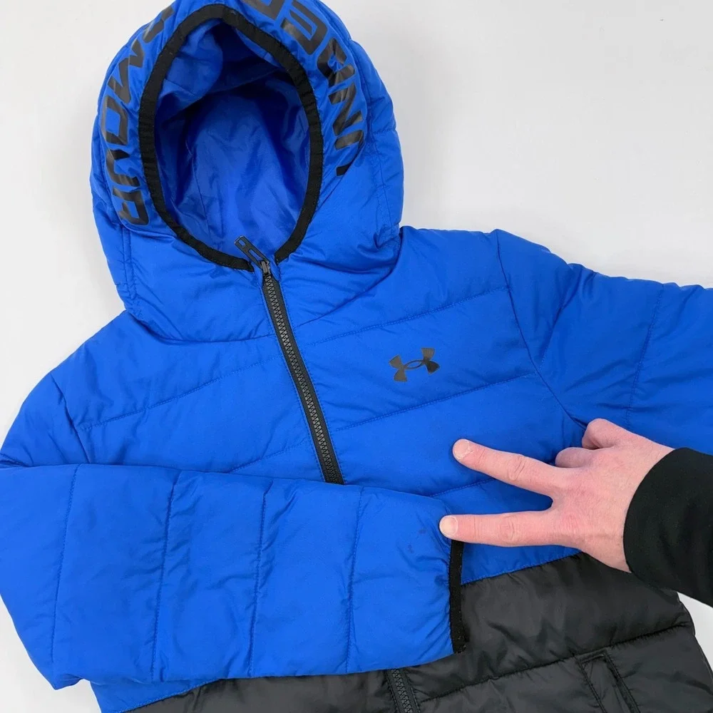 Under Armour Pronto Colorblock Puffer Jacket Boy Medium Youth Hooded Winter Coat